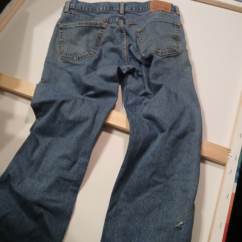 Levi's 505 Relaxed Straight Leg Jeans Distressed Denim Blue Mens Size - Picture 3 of 8